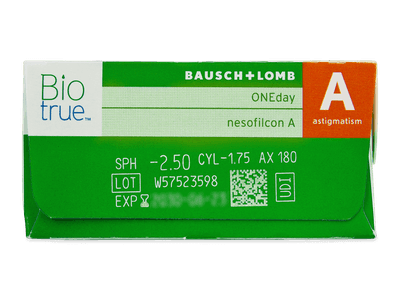 Biotrue ONEday for Astigmatism (90 čoček) - Náhled parametrů čoček