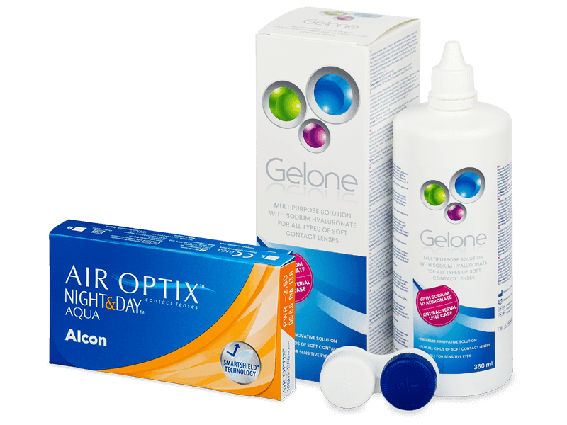 Air Optix Night and Day Aqua (6 čoček) + roztok Gelone 360 ml - Výhodný balíček
