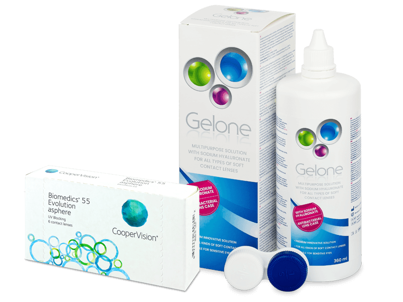 Biomedics 55 Evolution (6 čoček) + roztok Gelone 360 ml - Výhodný balíček