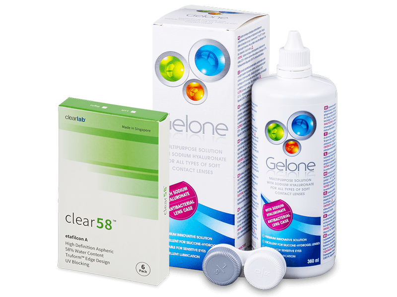 Clear 58 (6 čoček) + roztok Gelone 360 ml - Výhodný balíček
