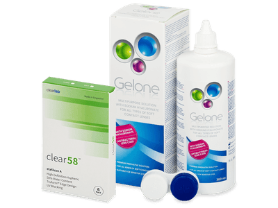 Clear 58 (6 čoček) + roztok Gelone 360 ml