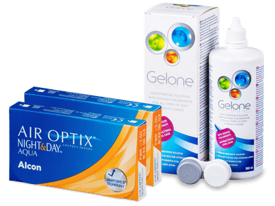 Air Optix Night and Day Aqua (2x 3 čočky) + roztok Gelone 360 ml - Výhodný balíček