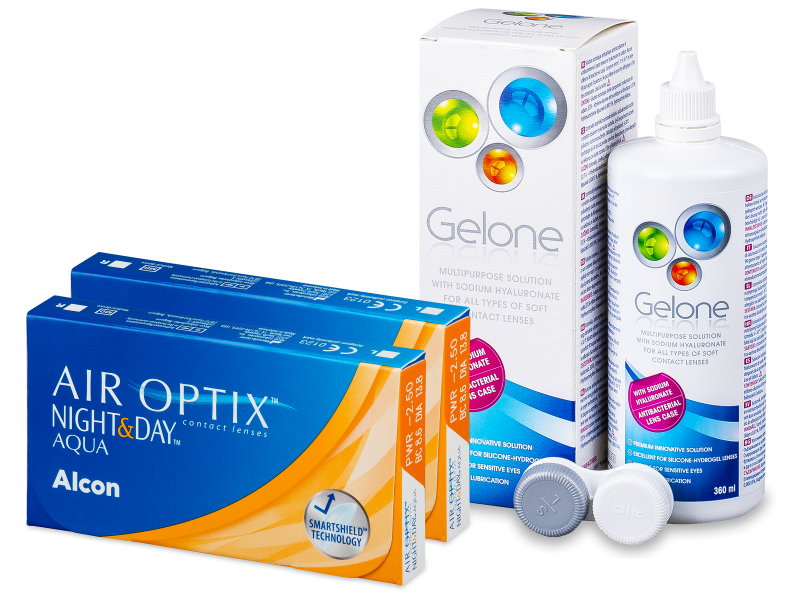 Air Optix Night and Day Aqua (2x 3 čočky) + roztok Gelone 360 ml - Výhodný balíček