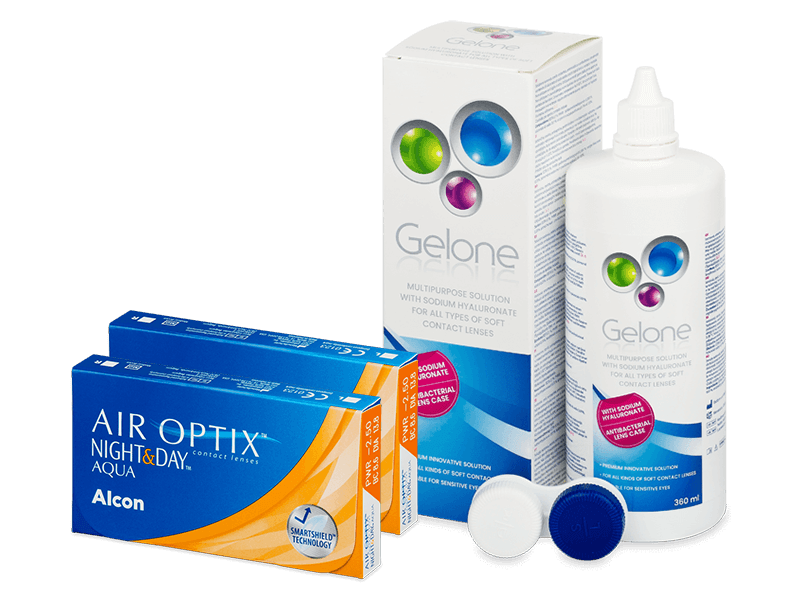 Air Optix Night and Day Aqua (2x 3 čočky) + roztok Gelone 360 ml - Výhodný balíček