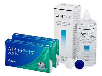 Air Optix Aqua (2x 3 čočky) + roztok Laim Care 400 ml - Výhodný balíček
