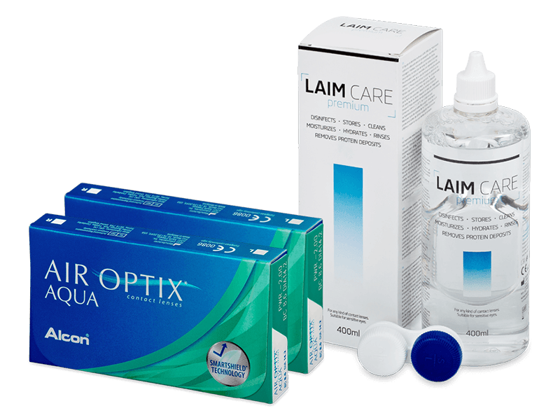Air Optix Aqua (2x 3 čočky) + roztok Laim Care 400 ml - Výhodný balíček