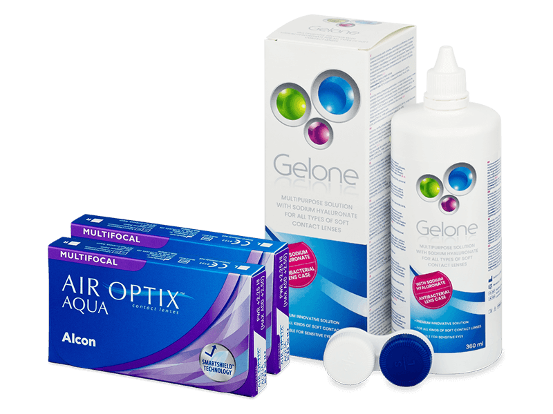 Air Optix Aqua Multifocal (2x 3 čočky) + roztok Gelone 360 ml - Výhodný balíček