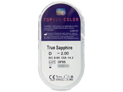 TopVue Color - True Sapphire - dioptrické (2 čočky) - Vzhled blistru s čočkou