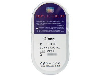 TopVue Color - Green - nedioptrické (2 čočky) - Vzhled blistru s čočkou