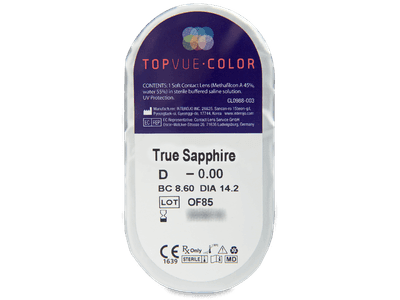 TopVue Color - True Sapphire - nedioptrické (2 čočky) - Vzhled blistru s čočkou