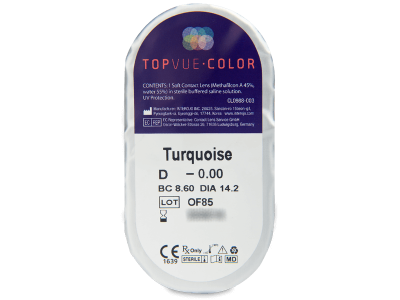 TopVue Color - Turquoise - nedioptrické (2 čočky) - Vzhled blistru s čočkou