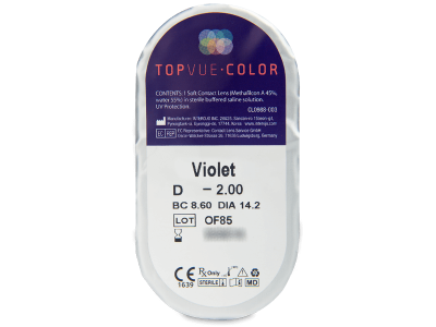 TopVue Color - Violet - nedioptrické (2 čočky) - Vzhled blistru s čočkou