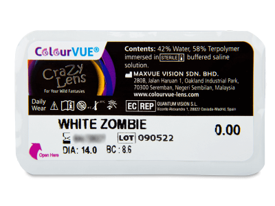 ColourVUE Crazy Lens - White Zombie - nedioptrické jednodenní (2 čočky) - Vzhled blistru s čočkou