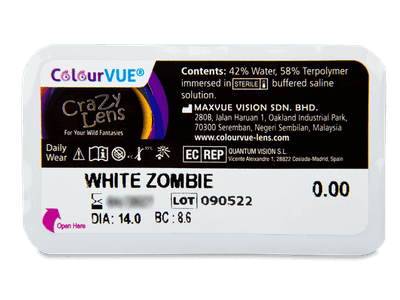 ColourVUE Crazy Lens - White Zombie - nedioptrické jednodenní (2 čočky) - Vzhled blistru s čočkou