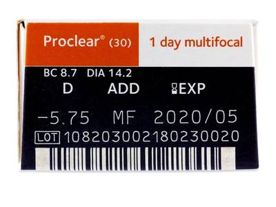 Proclear 1 Day Multifocal (30 čoček) - Náhled parametrů čoček