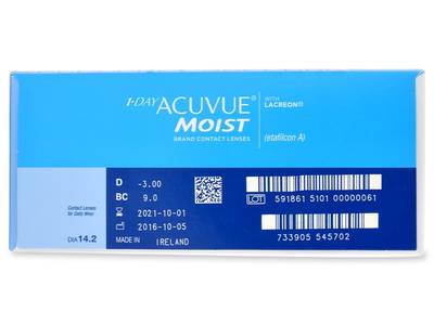 1 Day Acuvue Moist (180 čoček) - Náhled parametrů čoček