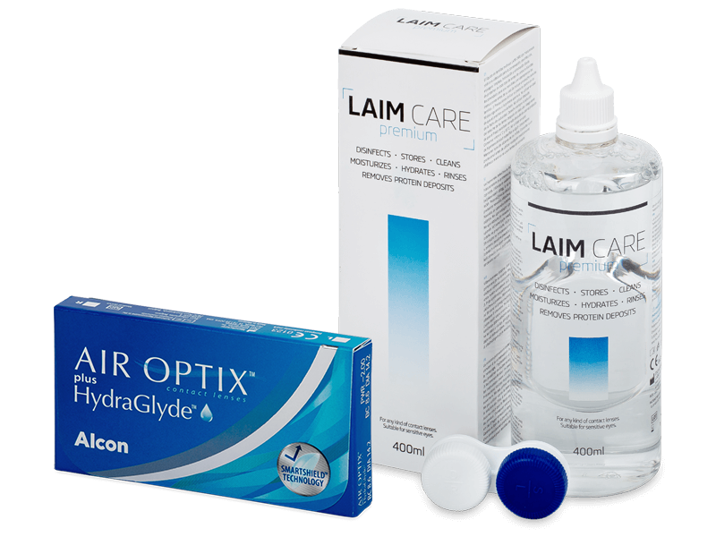 Air Optix plus HydraGlyde (3 čočky) + roztok Laim-Care 400 ml - Výhodný balíček