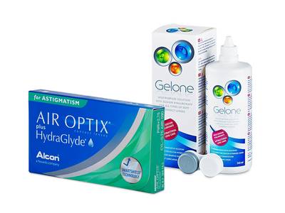 Air Optix plus HydraGlyde for Astigmatism (3 čočky) + roztok Gelone 360 ml - Předchozí design