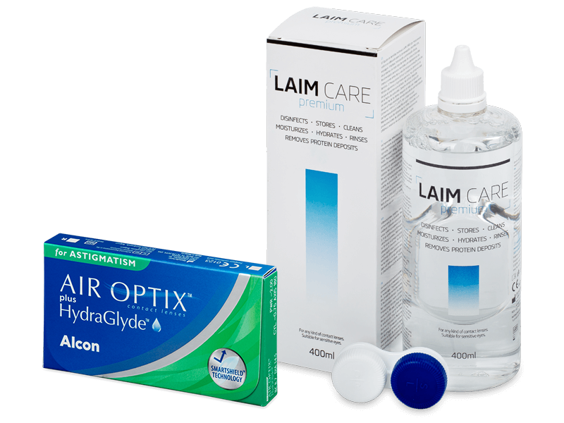 Air Optix plus HydraGlyde for Astigmatism (3 čočky) + roztok Laim-Care 400 ml - Výhodný balíček