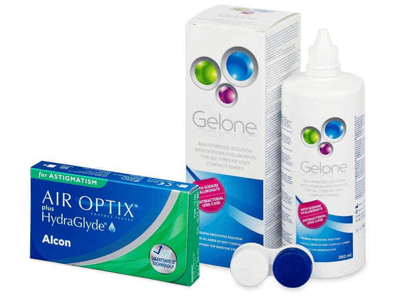 Air Optix plus HydraGlyde for Astigmatism (6 čoček) + roztok Gelone 360 ml - Výhodný balíček