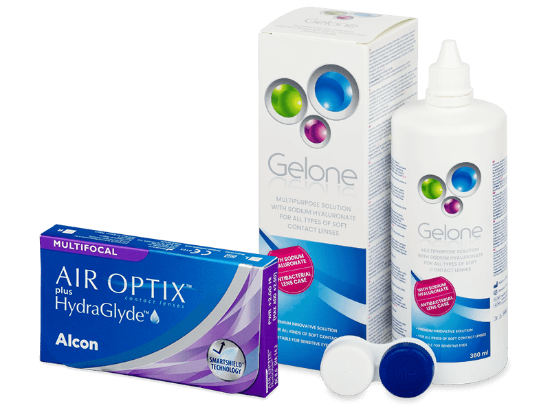 Air Optix plus HydraGlyde Multifocal (6 čoček) + roztok Gelone 360 ml - Výhodný balíček