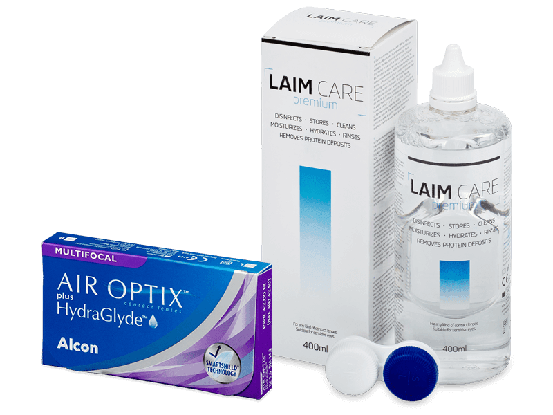 Air Optix plus HydraGlyde Multifocal (6 čoček) + roztok Laim Care 400 ml - Výhodný balíček