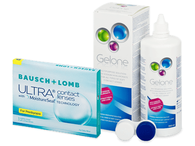 Bausch + Lomb ULTRA for Presbyopia (3 čočky) + roztok Gelone 360 ml - Výhodný balíček