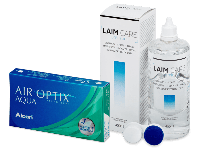 Air Optix Aqua (6 čoček) + roztok Laim Care 400 ml - Výhodný balíček