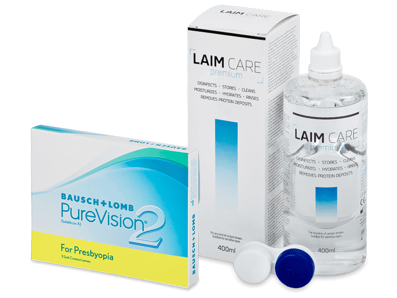 PureVision 2 for Presbyopia (3 čočky) + roztok Laim Care 400 ml - Výhodný balíček