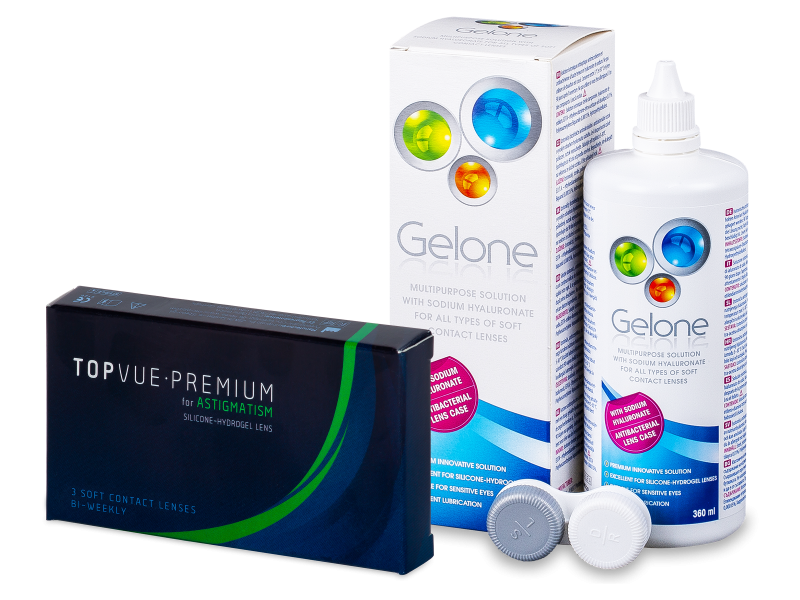 TopVue Premium for Astigmatism (3 čočky) + roztok Gelone 360 ml - Výhodný balíček