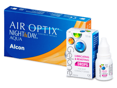 Air Optix Night and Day Aqua (6 čoček) + oční kapky Gelone - Package deal 