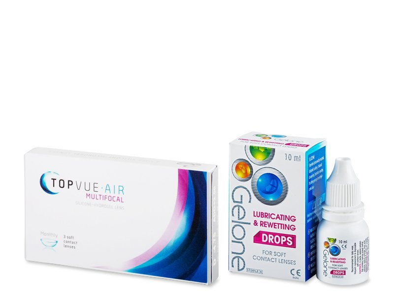 TopVue Air Multifocal (3 čočky) + oční kapky Gelone - Vzhled blistru s čočkou