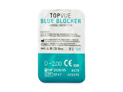 TopVue Blue Blocker (5 párů čoček) - Vzhled blistru s čočkou