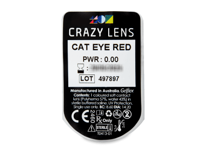 CRAZY LENS - Cat Eye Red - nedioptrické jednodenní (2 čočky) - Vzhled blistru s čočkou