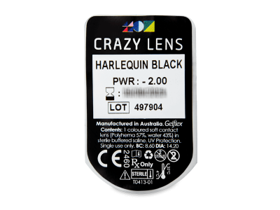 CRAZY LENS - Harlequin Black - dioptrické jednodenní (2 čočky) - Vzhled blistru s čočkou