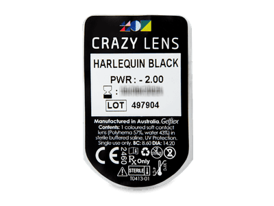 CRAZY LENS - Harlequin Black - dioptrické jednodenní (2 čočky) - Vzhled blistru s čočkou