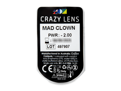 CRAZY LENS - Mad Clown - dioptrické jednodenní (2 čočky) - Vzhled blistru s čočkou