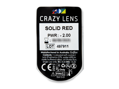 CRAZY LENS - Solid Red - dioptrické jednodenní (2 čočky) - Vzhled blistru s čočkou