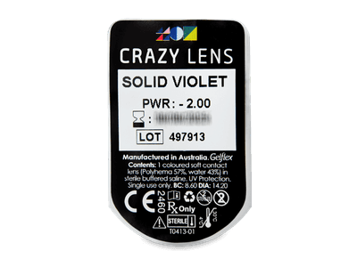 CRAZY LENS - Solid Violet - dioptrické jednodenní (2 čočky) - Vzhled blistru s čočkou