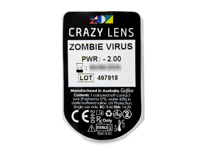 CRAZY LENS - Zombie Virus - dioptrické jednodenní (2 čočky) - Vzhled blistru s čočkou