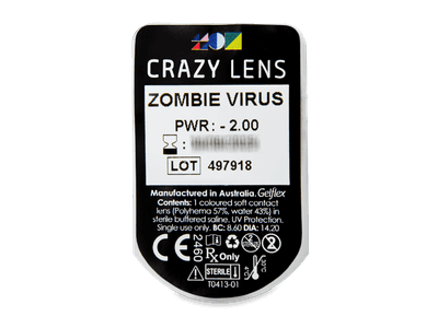 CRAZY LENS - Zombie Virus - dioptrické jednodenní (2 čočky) - Vzhled blistru s čočkou