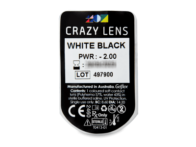 CRAZY LENS - White Black - dioptrické jednodenní (2 čočky) - Vzhled blistru s čočkou