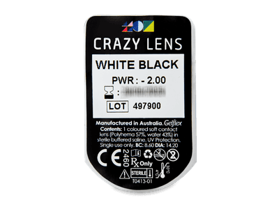 CRAZY LENS - White Black - dioptrické jednodenní (2 čočky) - Vzhled blistru s čočkou