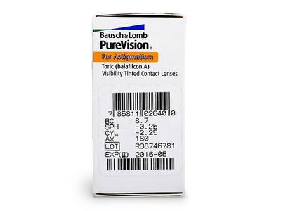 PureVision Toric (6 čoček) - Náhled parametrů čoček