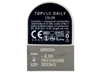 TopVue Daily Color - Green - dioptrické jednodenní (2 čočky) - Vzhled blistru s čočkou