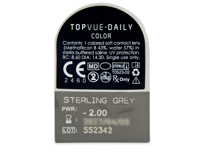 TopVue Daily Color - Sterling Grey - dioptrické jednodenní (2 čočky) - Vzhled blistru s čočkou