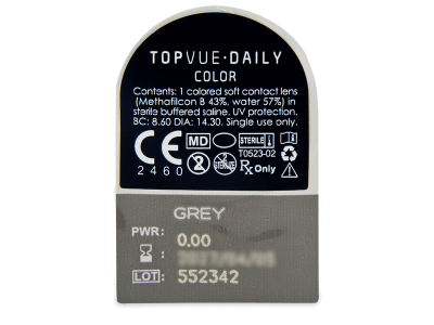 TopVue Daily Color - Grey - nedioptrické jednodenní (2 čočky) - Vzhled blistru s čočkou
