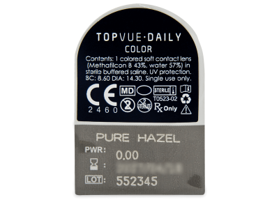 TopVue Daily Color - Pure Hazel - nedioptrické jednodenní (2 čočky) - Vzhled blistru s čočkou
